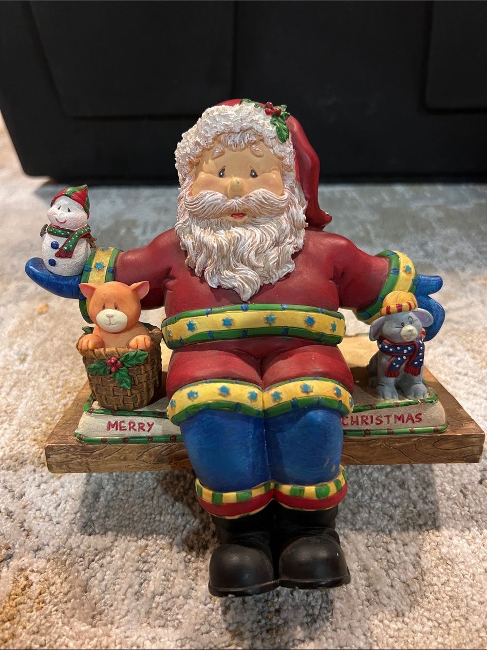 San Francisco music box Santa and cats snowman fireplace mantle z94